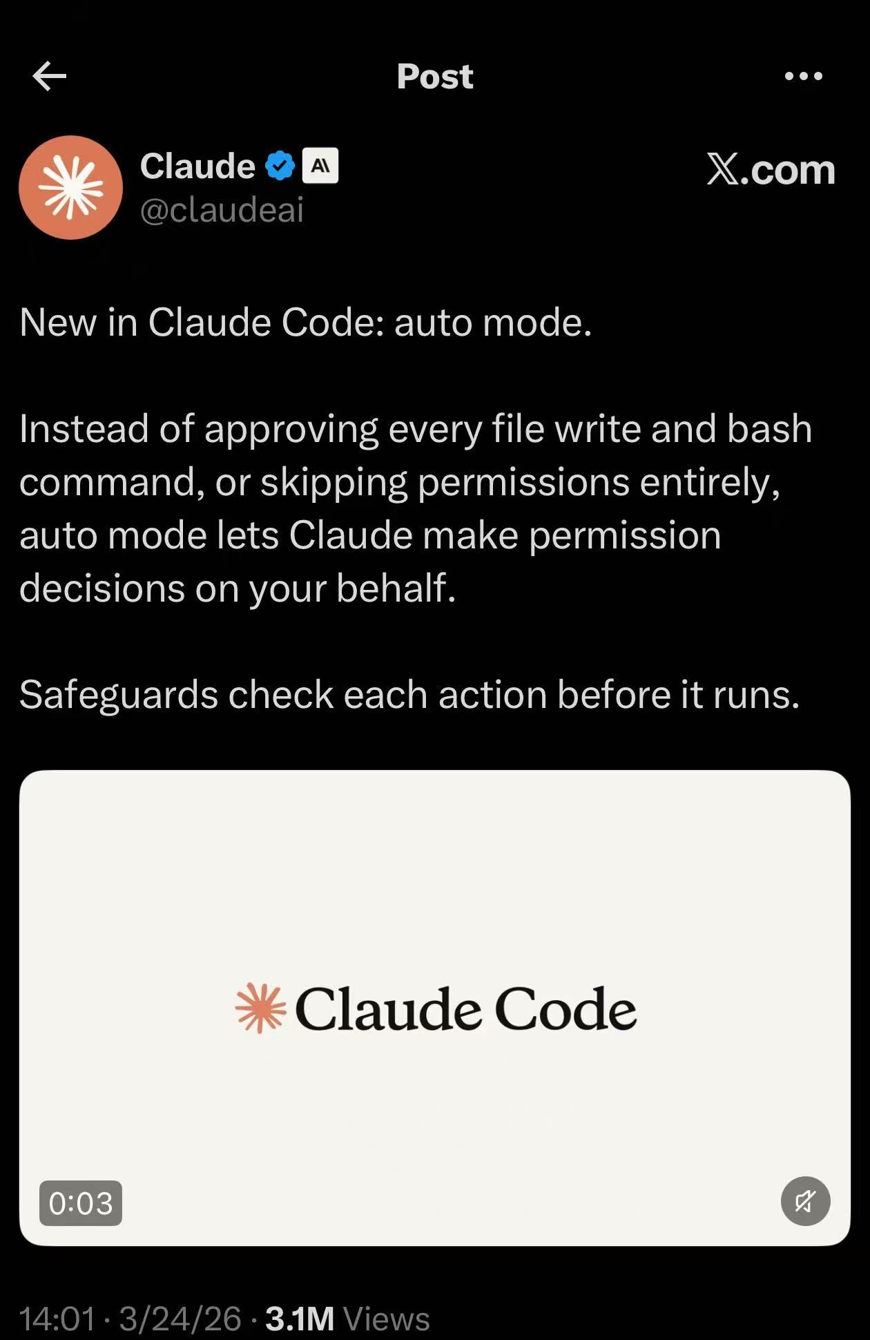 Claude Auto Mode Announcement